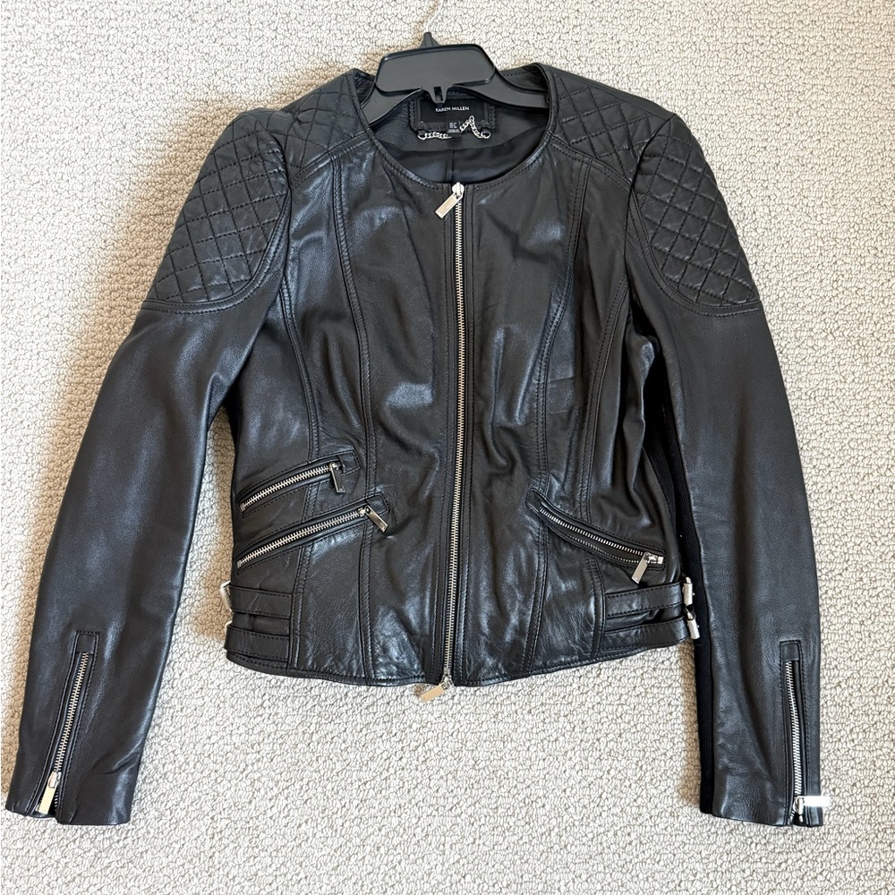 Karen Millen mixed media leather jacket.
